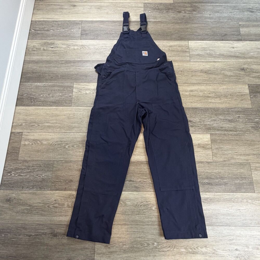 Carhartt Bib Overalls Mens 34x32 Blue Flame Resistant FR Canvas Work NFPA 2112